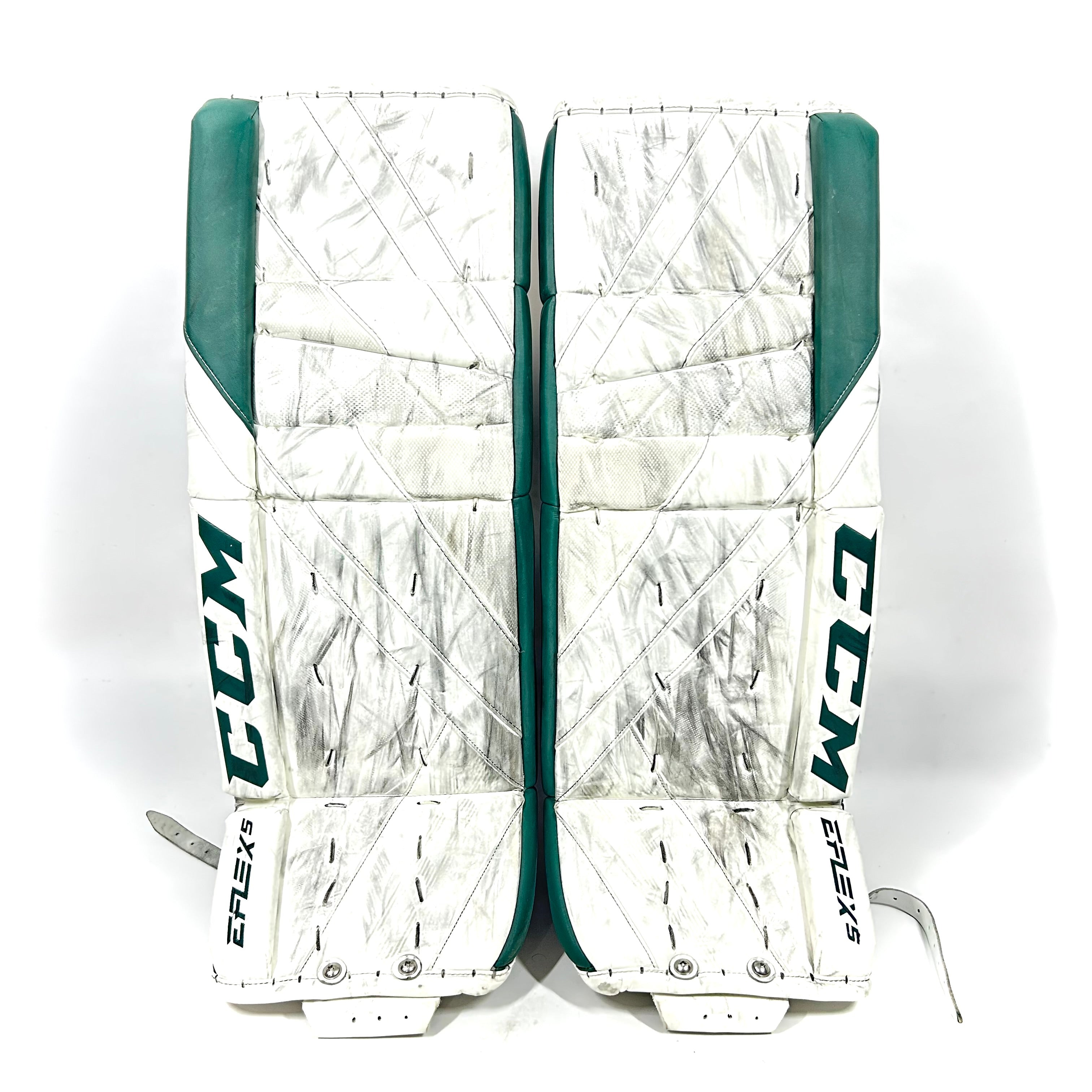 CCM Extreme Flex 5 - Jambières de gardien de but Pro Stock d'occasion (blanc/vert)